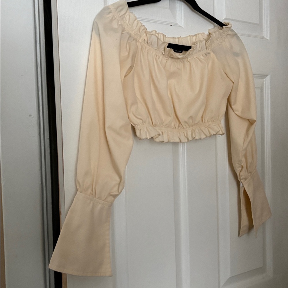 SHEIN Cream Off-Shoulder Ruffle Blouse